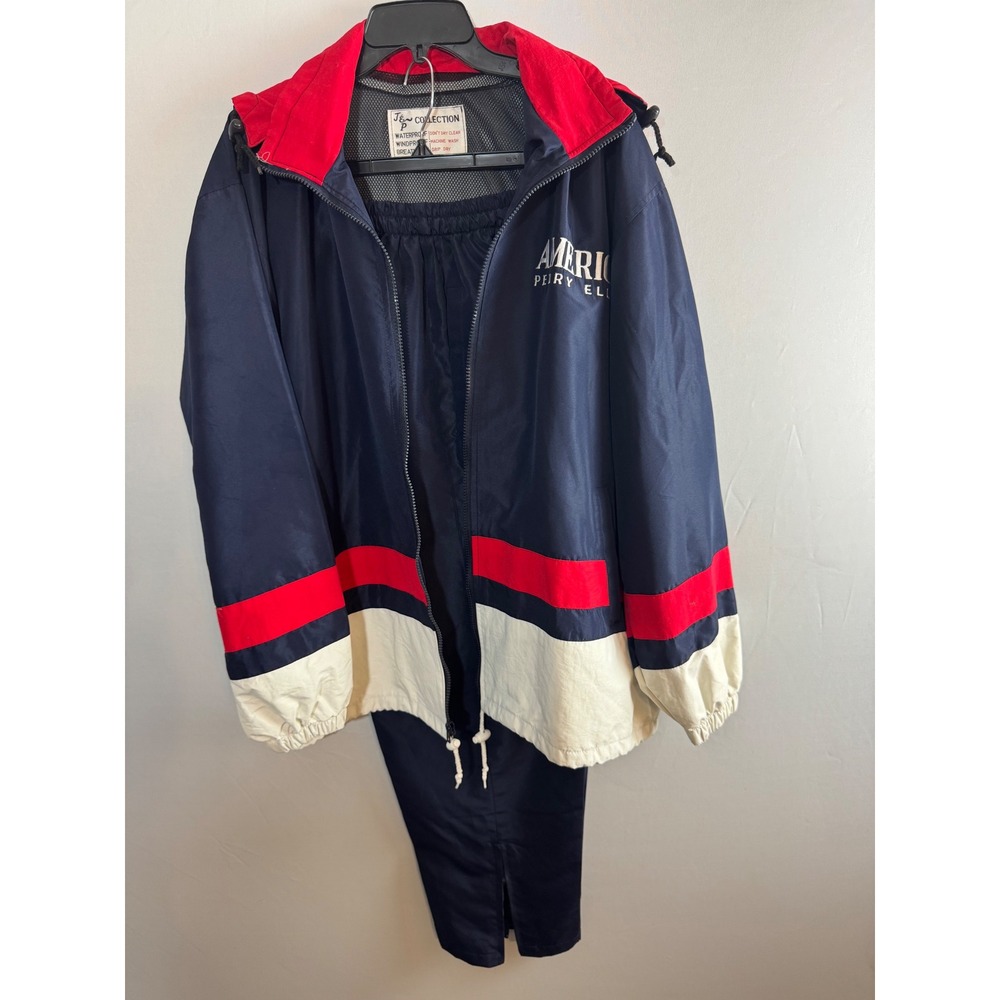 Vintage Perry Ellis America Windbreaker Track Suit Navy Red White 90s Mens xl